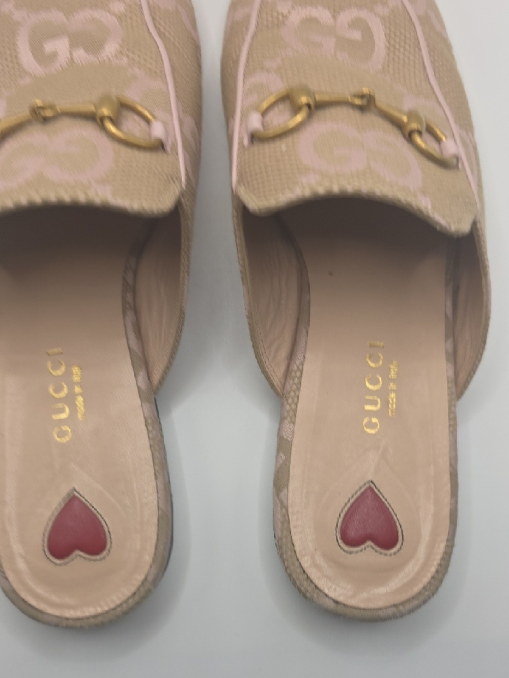 Gucci Beige and Pink GG Canvas Horsebit Backless Mules - Picture 6 of 10